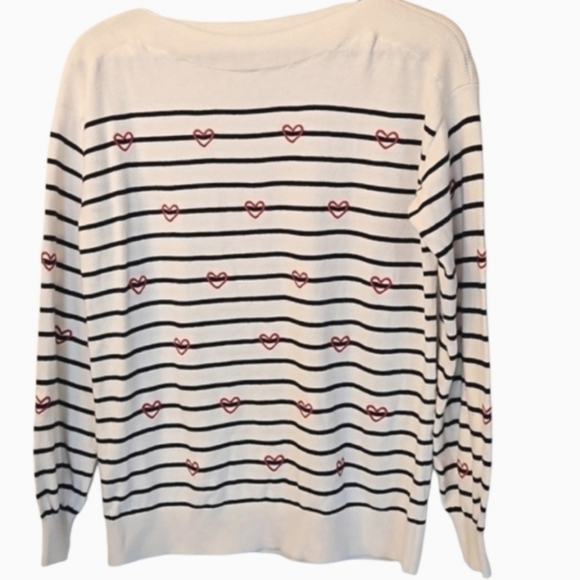 NEW! LOFT Cotton Blend Striped Embroidered Heart Knit Sweater Top. - Picture 5 of 7